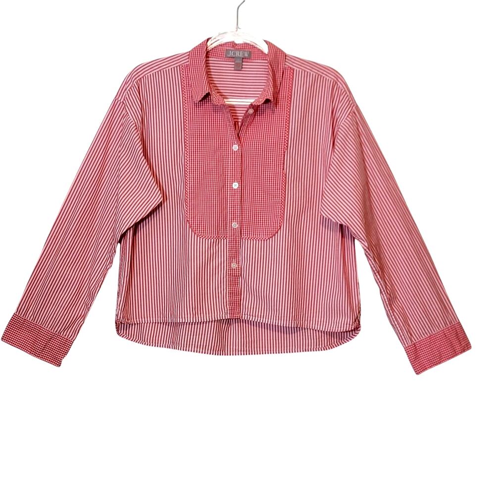 J. Crew Red White Stripe Long Sleeve Button Down Shirt S Preppy Classic Holiday